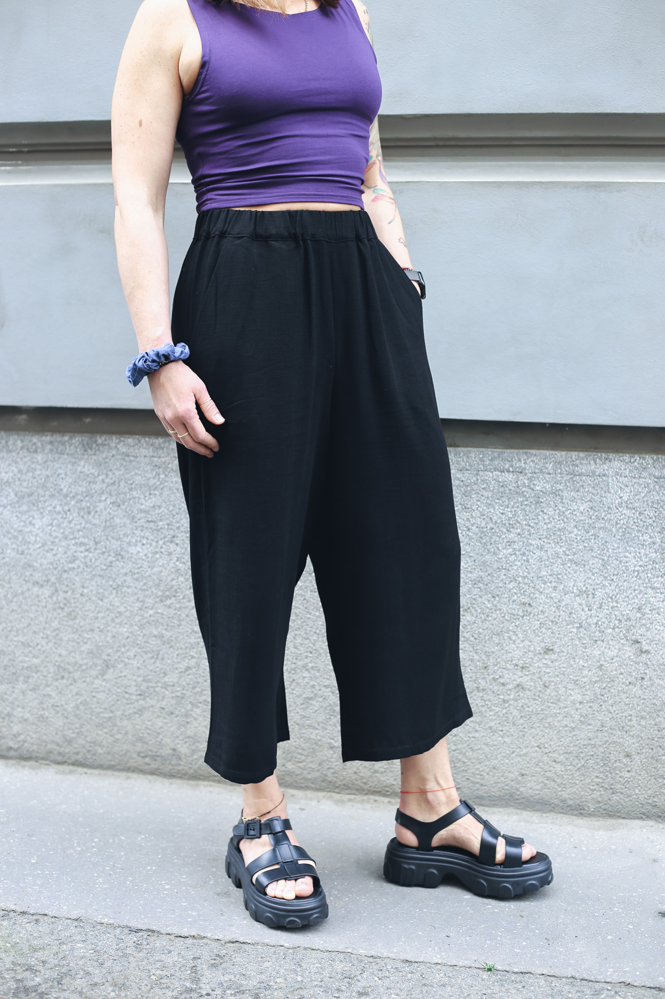 Kalhoty Culottes Linen II Black