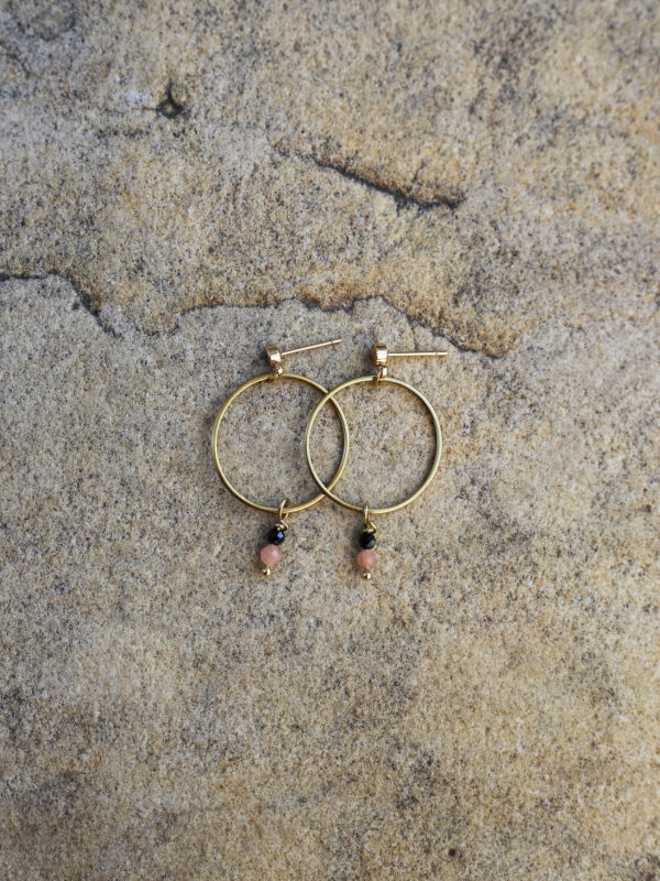 Náušnice Circle Spinel&Sluneční kámen 14K